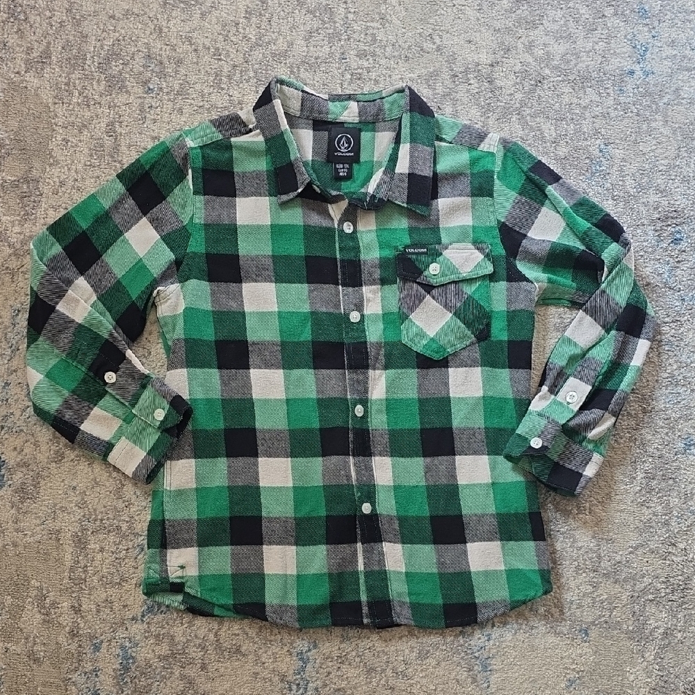 Volcom Stone Boys Size 7 Flannel Long Sleeve Button Up Shirt